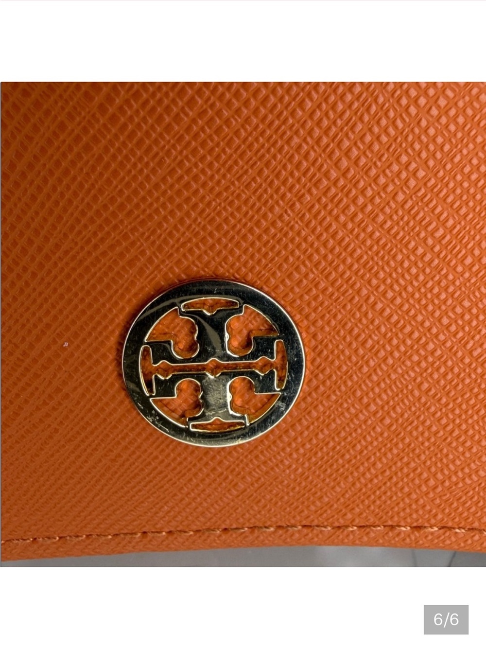 EUC Tory Burch Orange Saffiano Continental EYE GLASS CASE with Gold Logo - Picture 3 of 6